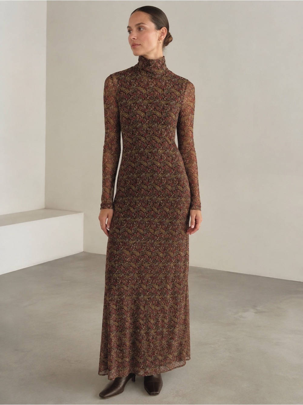 Rosetta Getty Mesh Long Sleeve Maxi Dress
